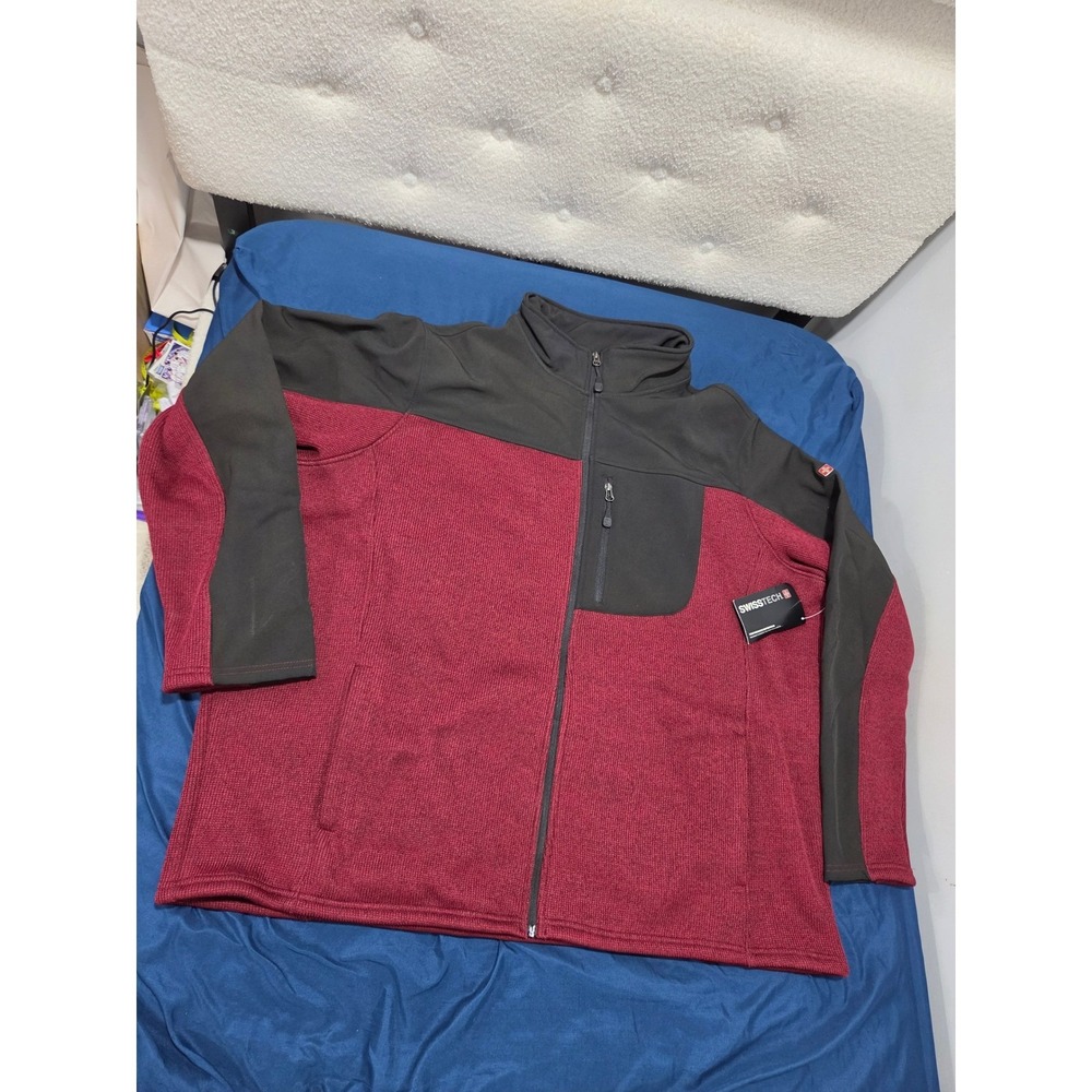 Swiss Tech Performance Outerwear Full Zip Fleece Jacket Burgundy Gray Mens 3XL